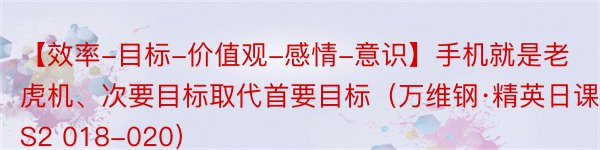 【效率-目标-价值观-感情-意识】手机就是老虎机、次要目标取代首要目标（万维钢·精英日课S2 018-020）